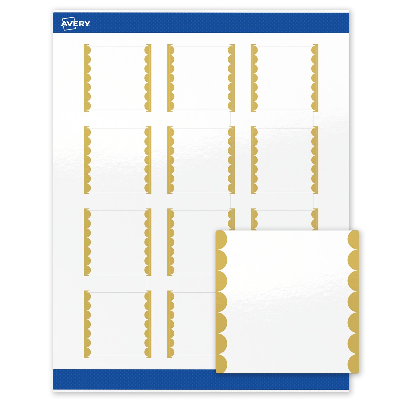 Avery Printable Square Labels, Gold Edge Dots, 2" x 2", Glossy White Square Labels, Permanent, Laser/Inkjet, 120ct, Great for Product Labels